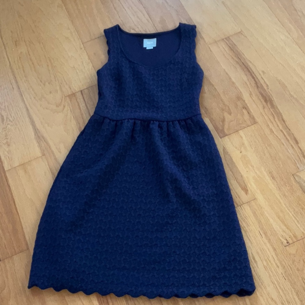 Anthropologie Maeve Navy Blue Sleeveless Dress Pockets Scallop hem XS